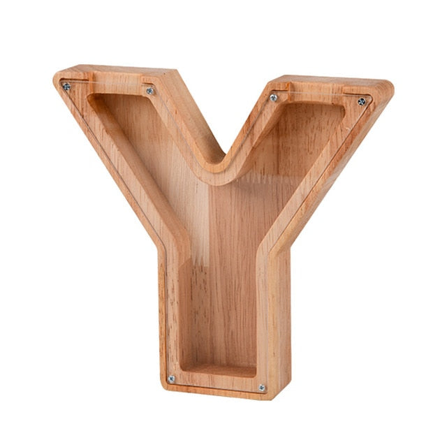 【PERSONAL TREASURE】  Wooden Letter Piggy Bank - Gift For Kids