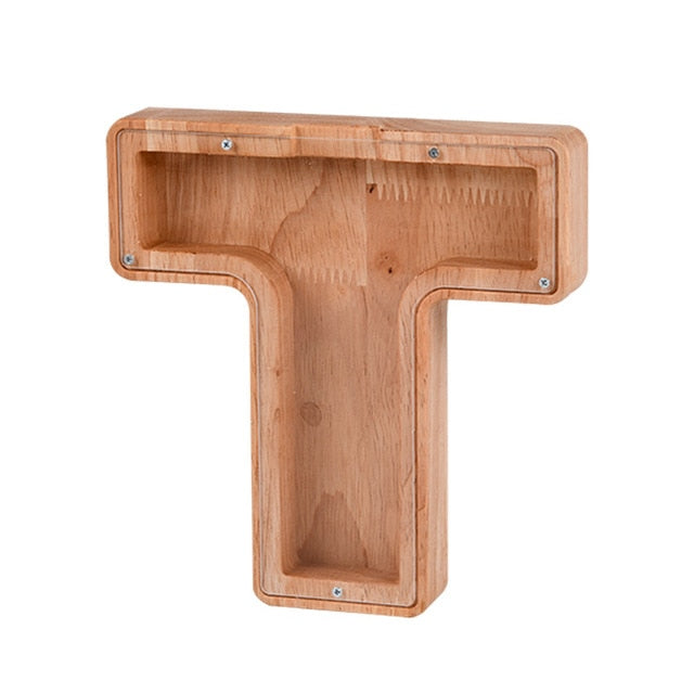 【PERSONAL TREASURE】  Wooden Letter Piggy Bank - Gift For Kids
