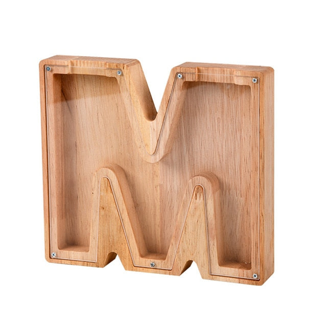 【PERSONAL TREASURE】  Wooden Letter Piggy Bank - Gift For Kids