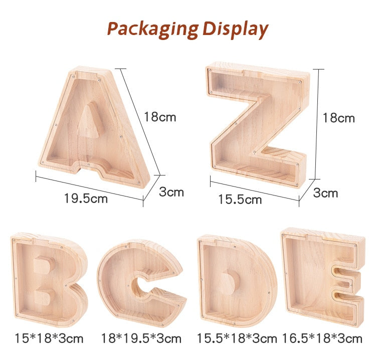 【PERSONAL TREASURE】  Wooden Letter Piggy Bank - Gift For Kids