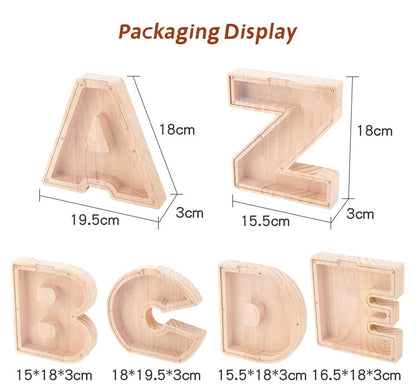 【PERSONAL TREASURE】  Wooden Letter Piggy Bank - Gift For Kids