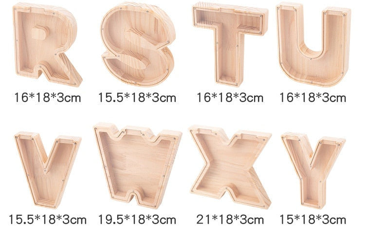 【PERSONAL TREASURE】  Wooden Letter Piggy Bank - Gift For Kids
