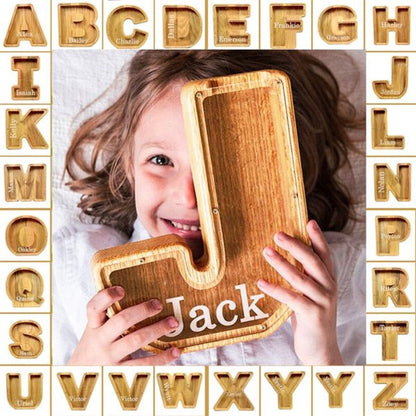 【PERSONAL TREASURE】  Wooden Letter Piggy Bank - Gift For Kids