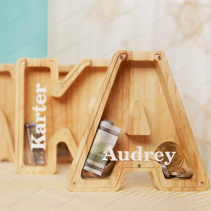 【PERSONAL TREASURE】  Wooden Letter Piggy Bank - Gift For Kids