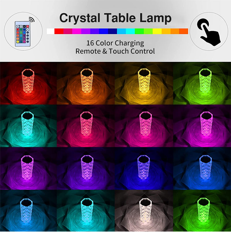 【AMBIENT BEAUTY】 Touch Control Rose Crystal Lamp