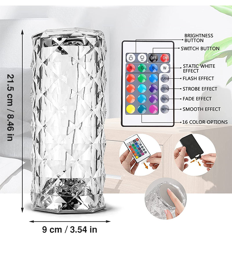 【AMBIENT BEAUTY】 Touch Control Rose Crystal Lamp
