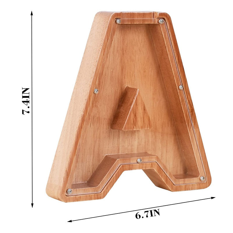 【PERSONAL TREASURE】  Wooden Letter Piggy Bank - Gift For Kids
