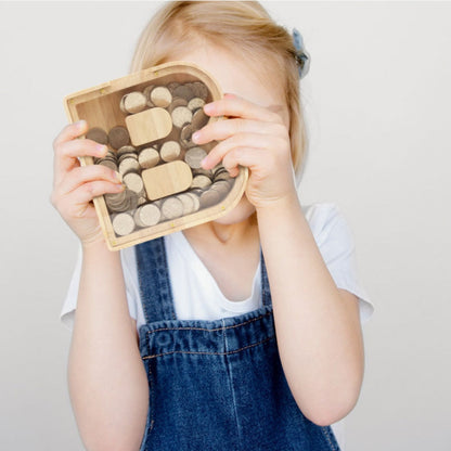 【PERSONAL TREASURE】  Wooden Letter Piggy Bank - Gift For Kids